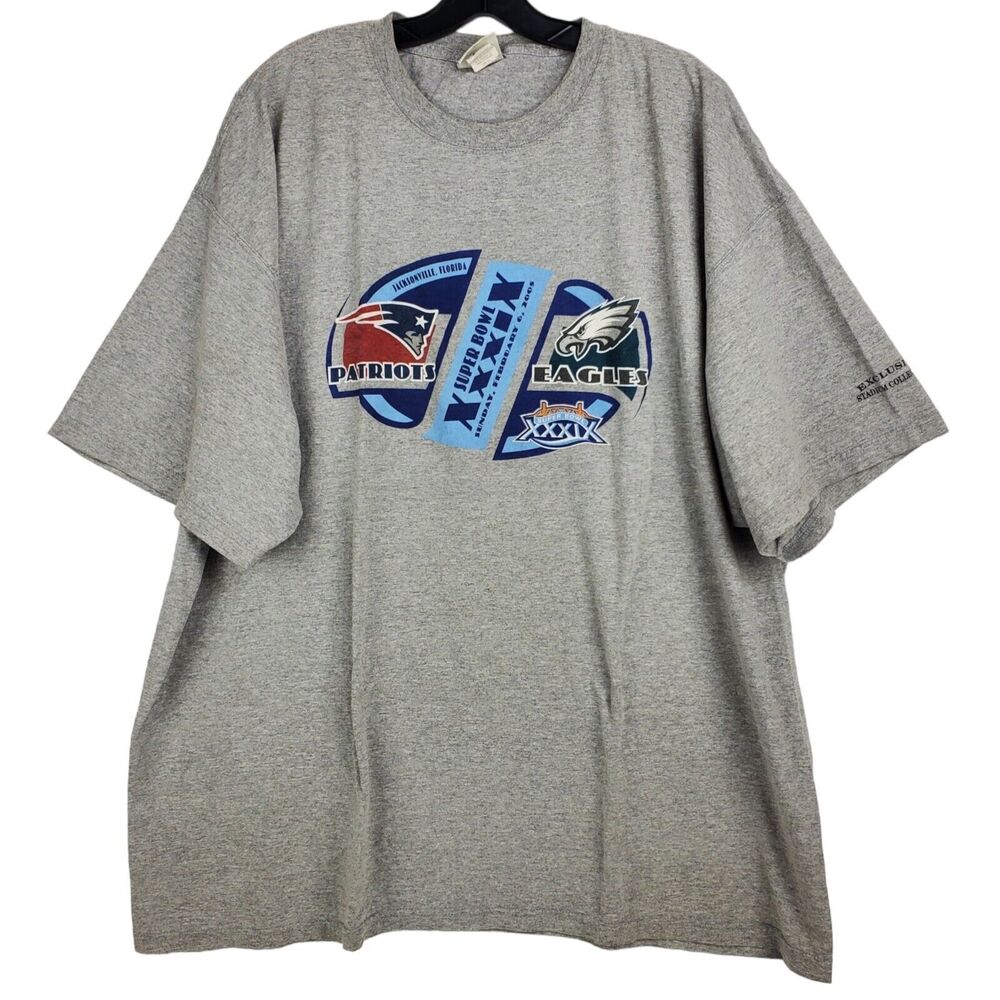 SUPER BOWL 39 Shirt Adult XXL Gray NEW ENGLAND PATRIOTS vs PHILADELPHIA EAGLES